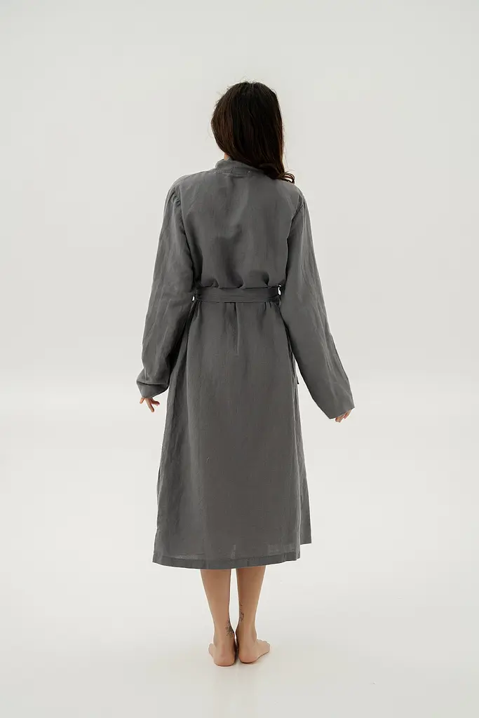 Халат-кимоно со льна Lotus Home - Madrida серый L/XL - фото 4