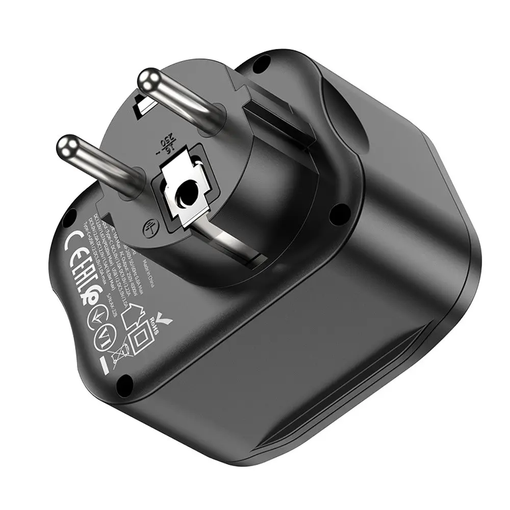 Мережевий зарядний пристрій Hoco NS3 USB/2 Type-C QC PD 20W 1 розетка чорне - фото 3