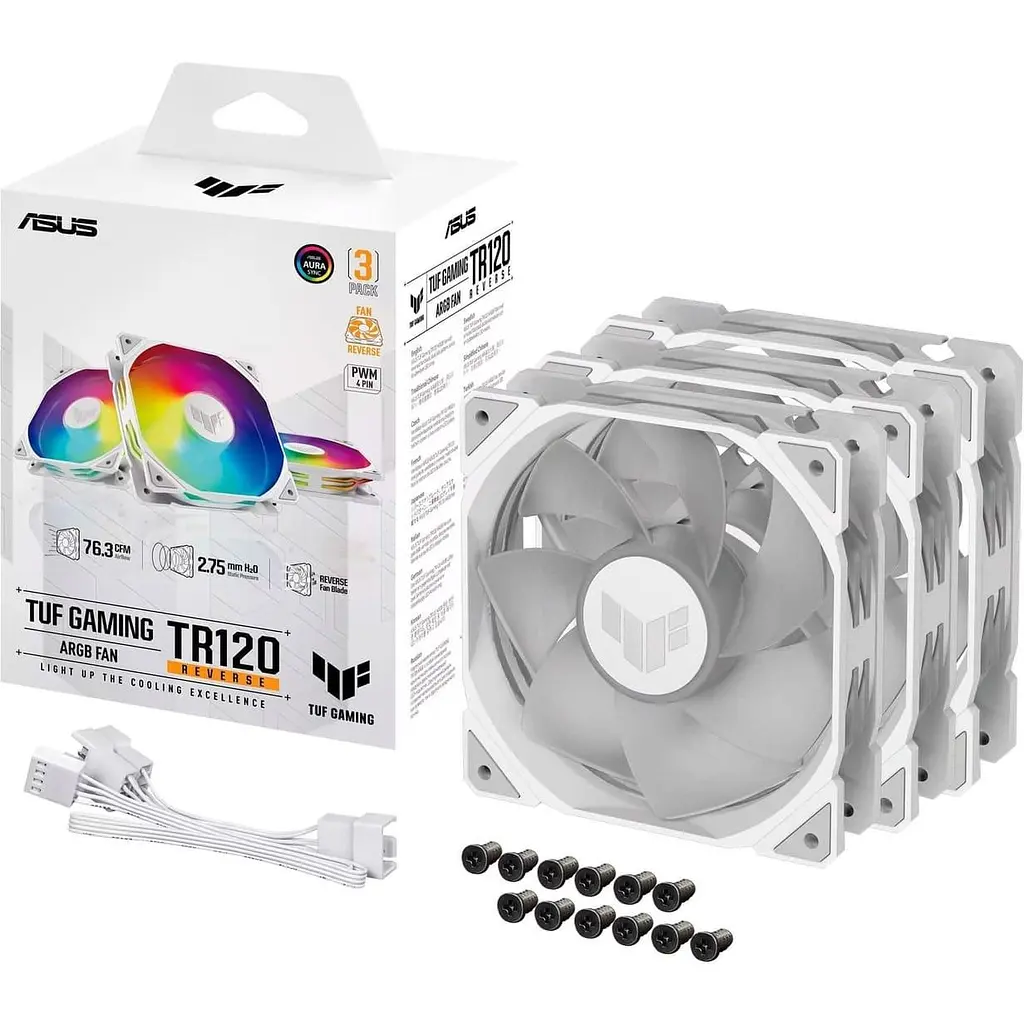 Комплект вентиляторів ASUS TUF Gaming 120мм TR120 ARGB Reverse Triple Pack White (90DA00D3-B09020) - фото 9