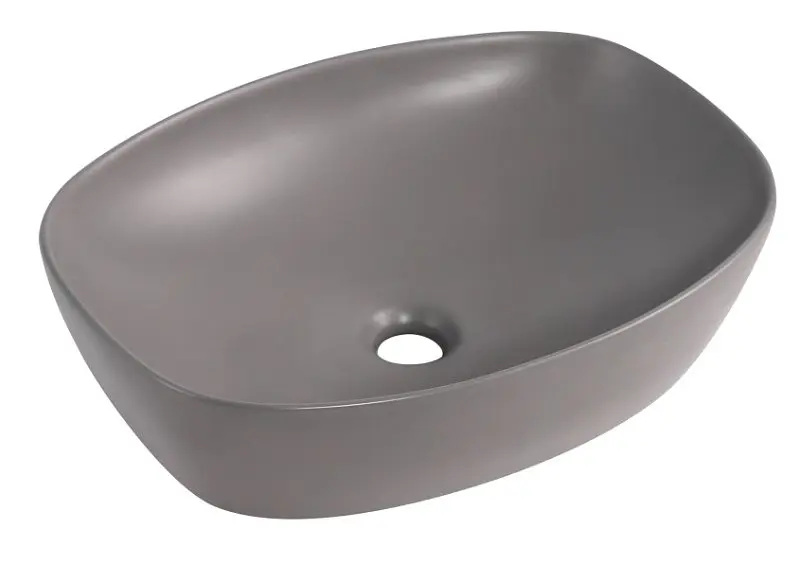 Раковина накладна Qtap Robin Stone grey, прямокутна, з донним клапаном QT04116302SG