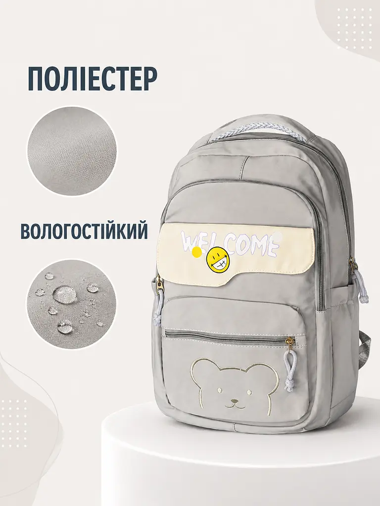 Підлітковий шкільний рюкзак 43×30×18 см для навчання та міста, 2 відділення, 2 передні кишені й антивор, сірий (49676342) - фото 4