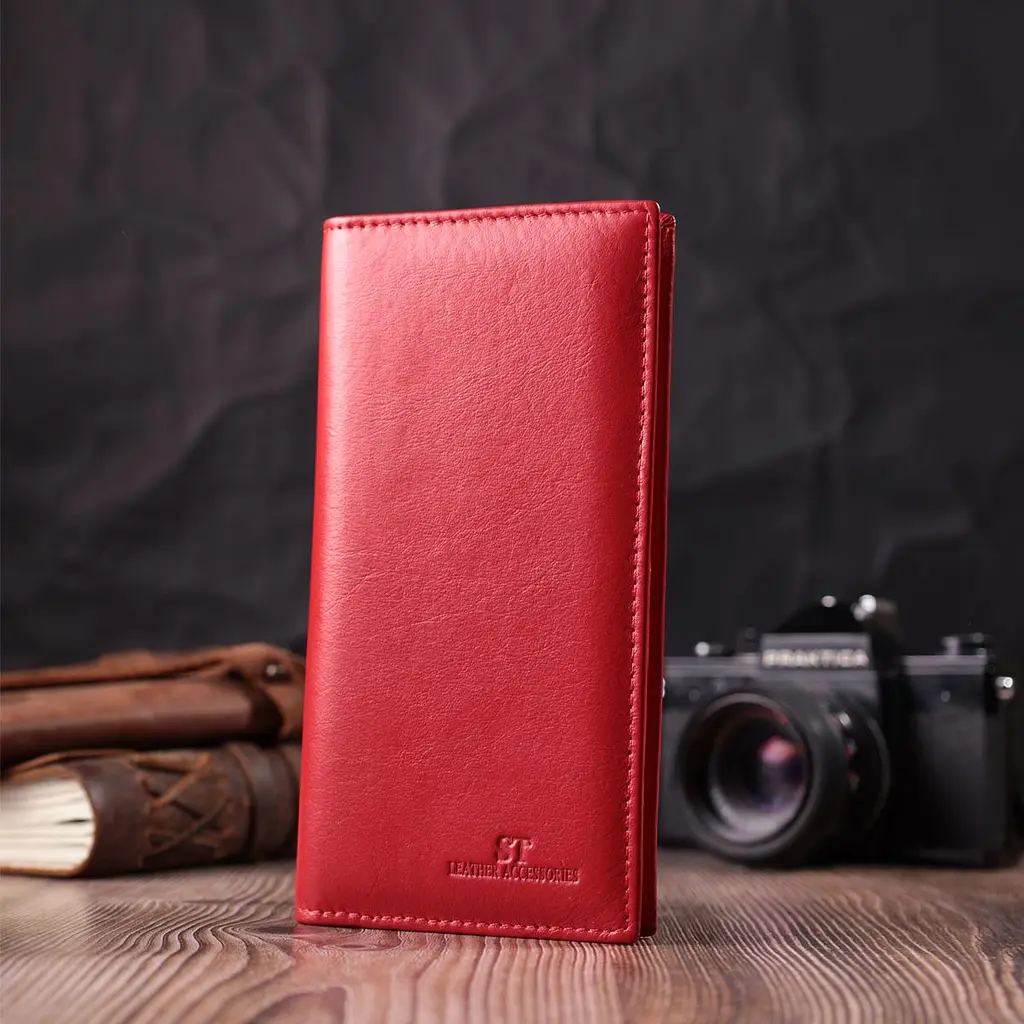 Вертикальний жіночий гаманець на магнітах із натуральної шкіри ST Leather 22539 червоний - фото 7