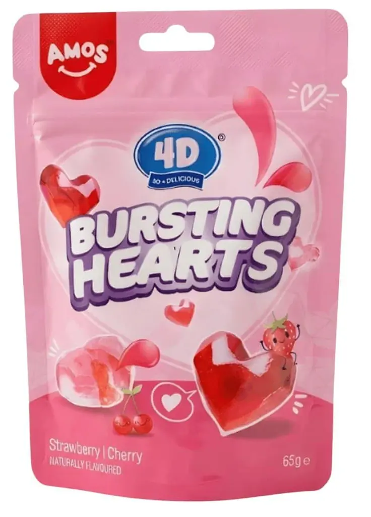 Желейні цукерки Amos 4D Bursting Hearts 65г