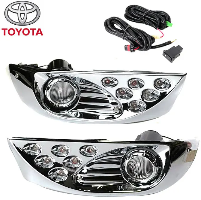 LED Протитуманні фари для Toyota Prado FJ120 2003-2009 H3 12V 55W FOG+DRL з проводкою Комплект (TY-085E-W 2в1 Сhromе) - фото 2