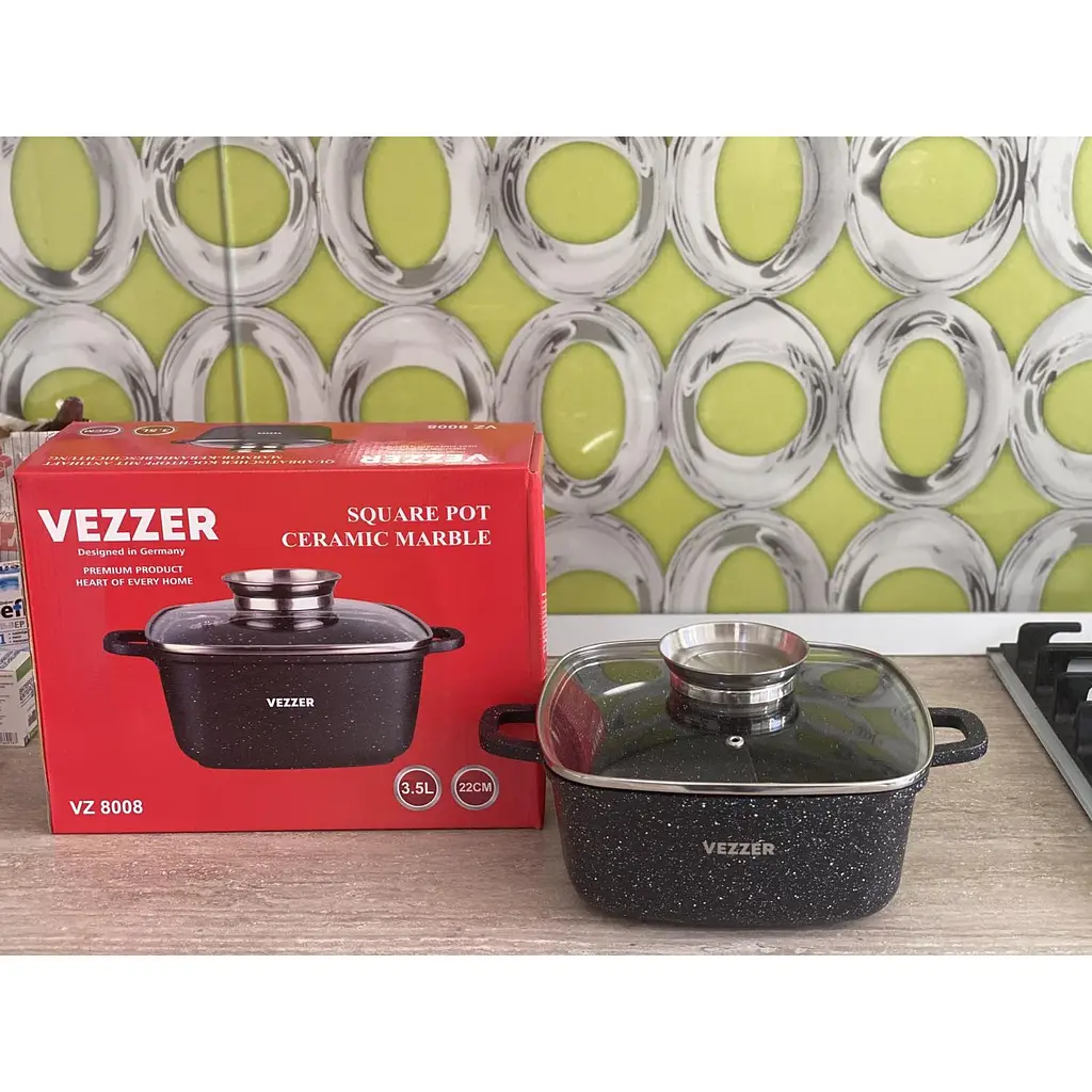 Каструля Vezzer квадратна з кришкою 22 см 3.5 л чорна (VZ8008) - фото 8