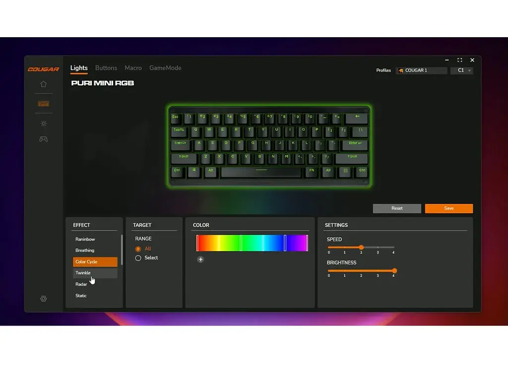 Клавіатура ігрова механічна з підсвіткою Cougar Puri PIX Mini RGB USB Black Eng/Укр - фото 8