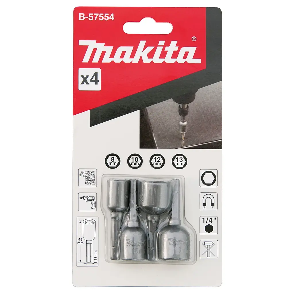 Набір головок торцевих (8, 10, 12, 13)х48 мм Makita B-57554 - фото 2