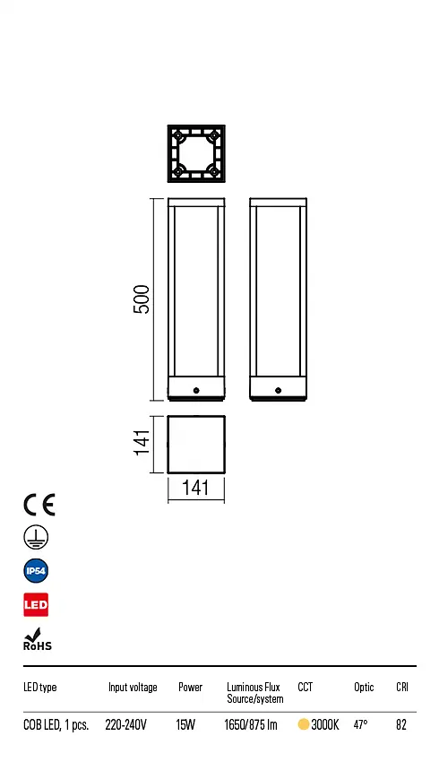 Стовпчик TOWER ST LED COB 15W IP54 DG 3000K (4.1.1) Redo 9578 - фото 3