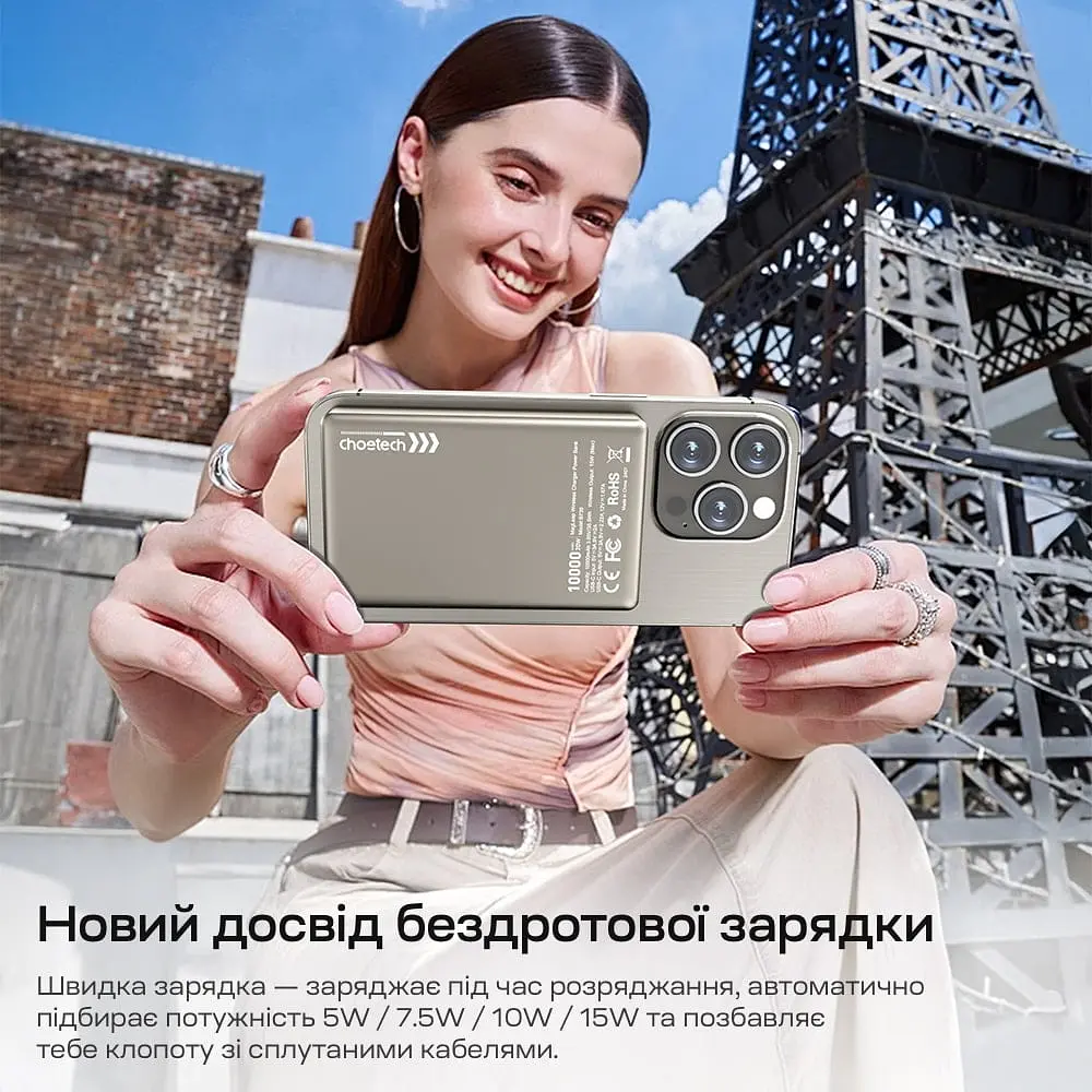 Повербанк 10000mAh Choetech B739 Silver QC3.0 PD3.0 бездротова магнітна зарядка (43-00152) - фото 9