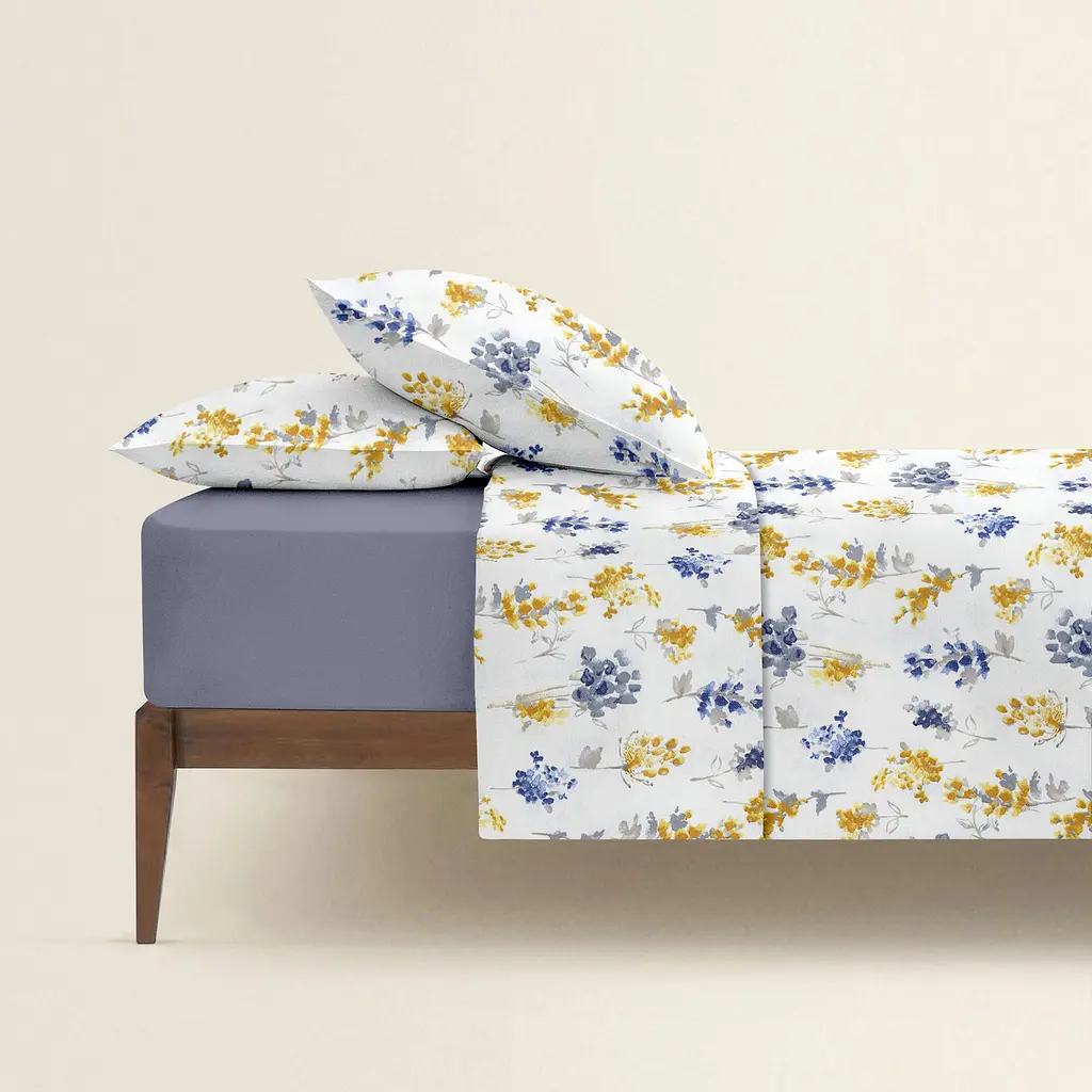 Комплект постельного белья Cosas Watercolor flowers CS2 Семейный желтый (FlowersBlueYellow_Steel56_160x2) - фото 2