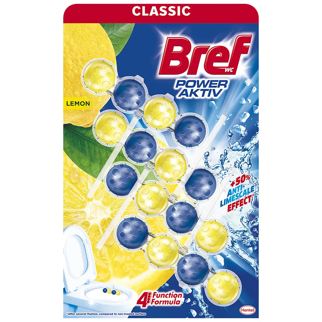 Туалетний блок Bref Сила Актив Лимон 4 х 50 г (9000101308969/9000101308907)