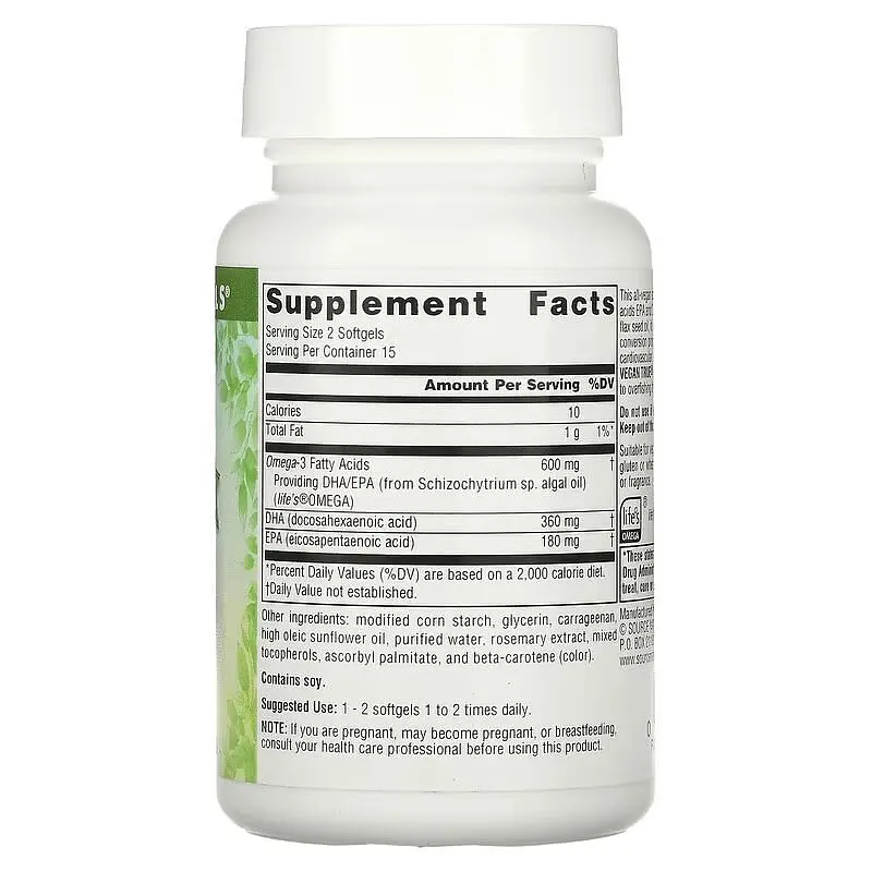 Жирные кислоты Source Naturals Vegan True Non-Fish Omega-3s 300 мг 30 вегакапсул - фото 2
