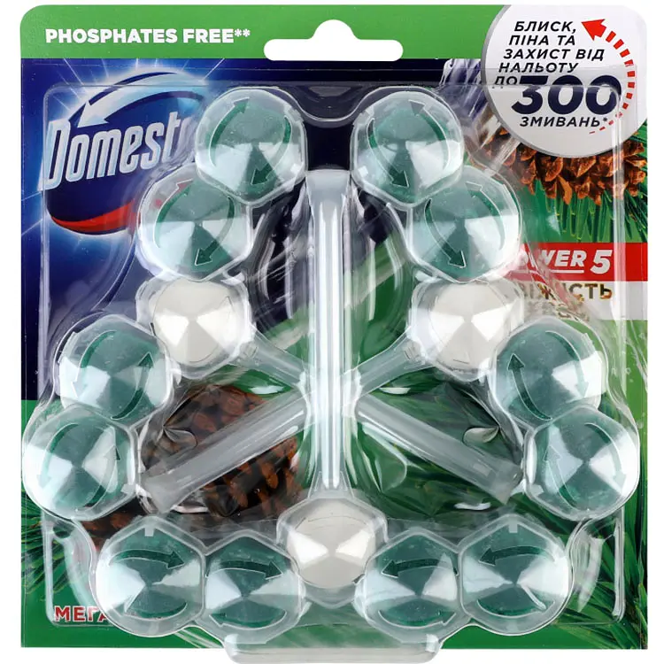 Блок для очищення унітазу Domestos Power 5 Свіжість хвої 165 г (3 шт. х 55 г) - фото 2