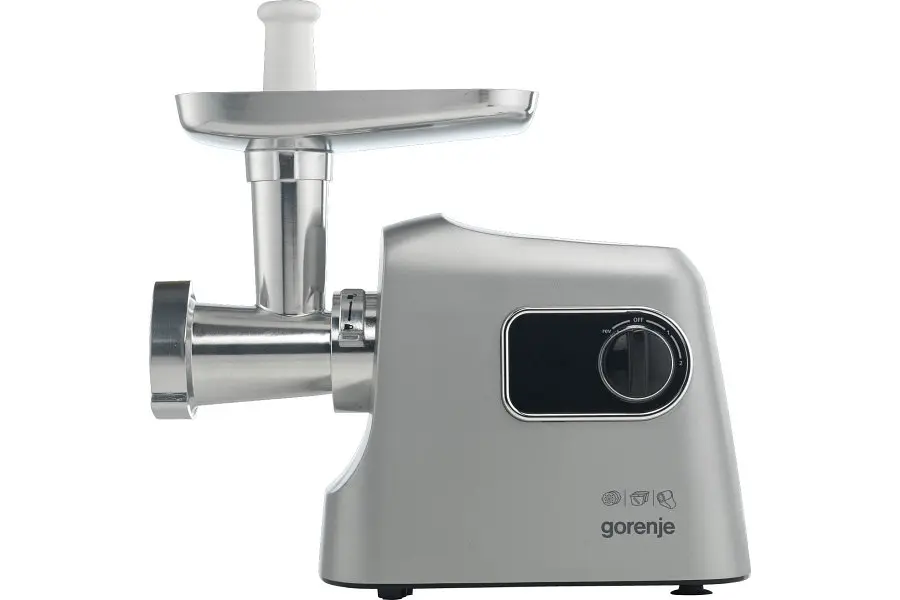 Gorenje Мясорубка, 2500Вт, 2.8кг/хв, 3 решітки, насадка для ковбас, кеббе, шнековий соковидавлювач, 3 терки, пластик/метал, нерж - фото 2