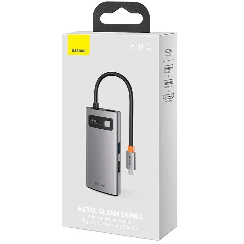 Переходник HUB Baseus Metal Gleam Series 4-in-1 Type-C (CAHUB-CY) Серый - фото 4
