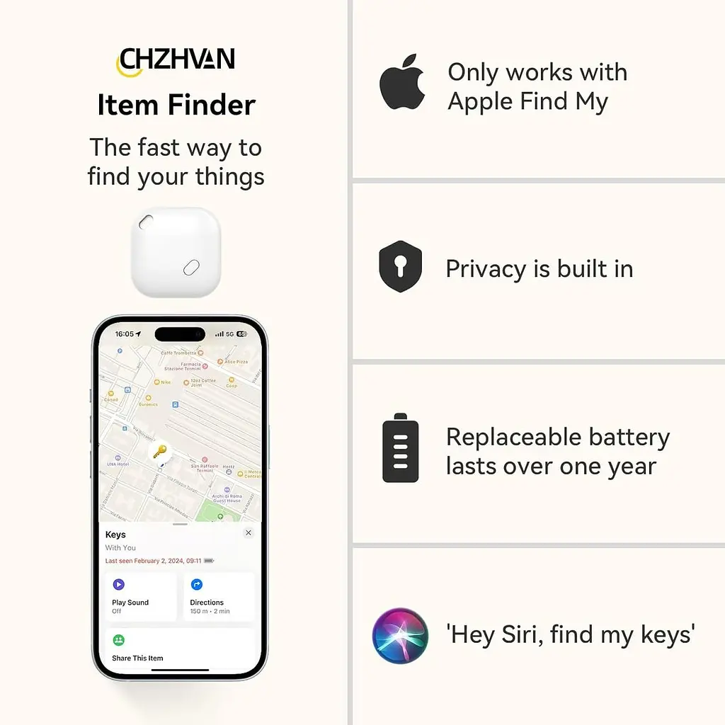 Поиск ключей, трекер кошелька Работает с Apple Find My (только для iOS), сменный аккумулятор, поиск предметов через Bluetooth для сумок - фото 2