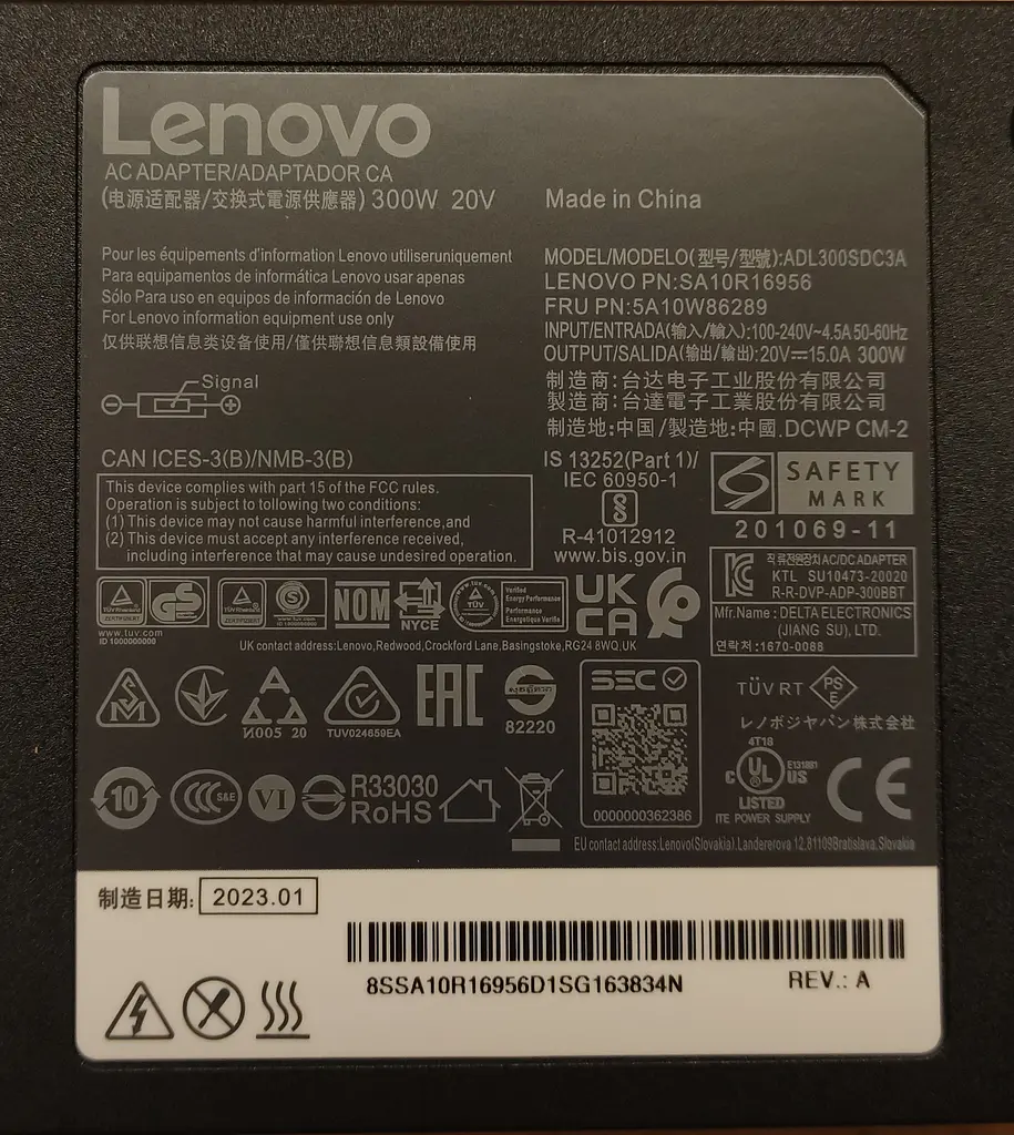 Блок живлення для ноутбука Lenovo ThinkPad T15g Gen 1 20UR 20US 300W 20V 15A pin (BP35) - фото 2