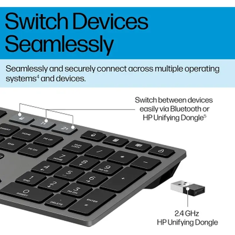 Клавіатура HP 720 Multi-Device Rechargeable Wireless/Bluetooth UA Black (9T5B1AA) - фото 2