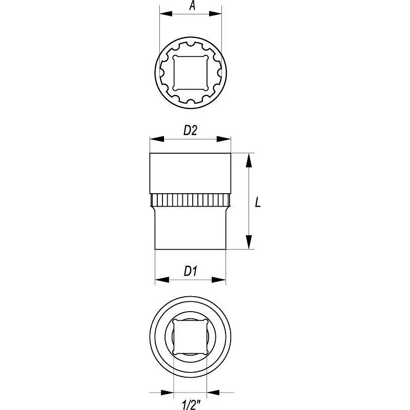 Головка торцева Yato квадрат 1/2" Spline M= 8 мм L= 38 мм (YT-1460) - фото 2