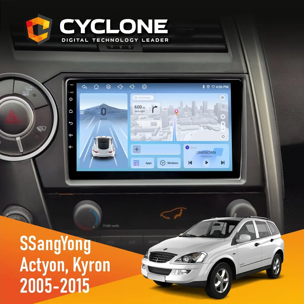 Штатна магнітола SsangYong Kyron 2005-2015 Cyclone C9-012 4x64, DSP, 4G Cyclone (НФ-00008019)