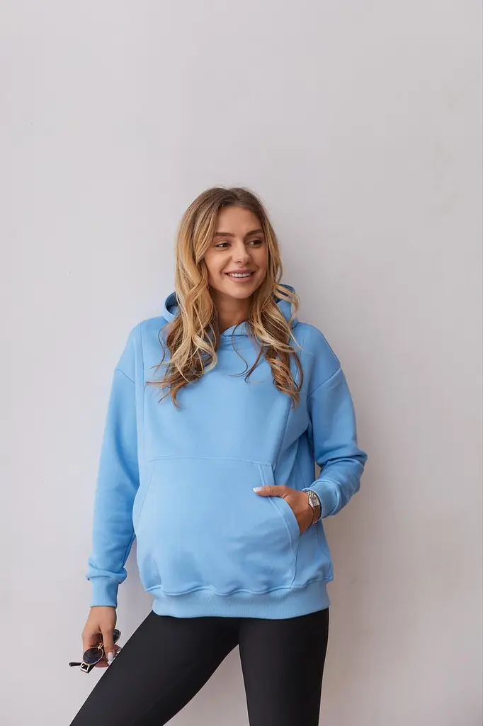 Вільний худі для майбутніх мам тринитка без начосу Chelm XXL-3XL (50-52) Lullababe Блакитний - фото 3