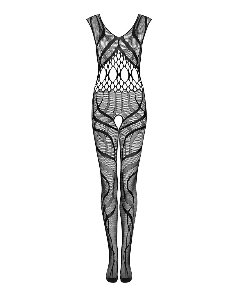 Сетчатый бодистокинг с вырезами и рисунком Obsessive Bodystocking G328 черный комбинезон S/M/L - фото 5