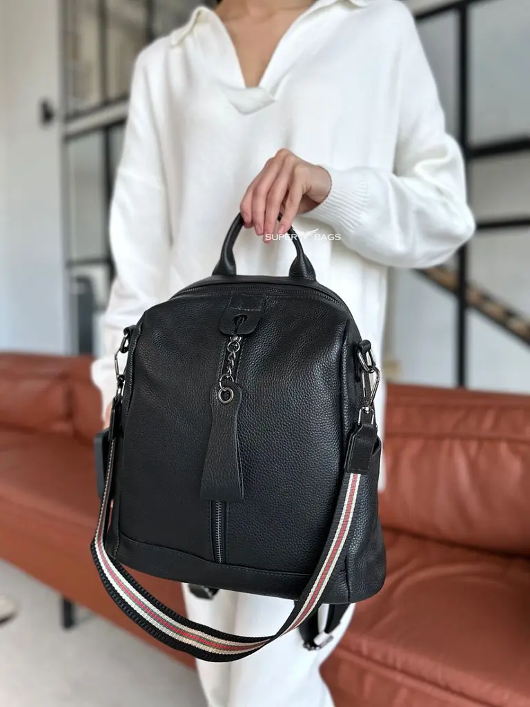 Шкіряний жіночий молодіжний рюкзак чорний на кожен день 94413 Tiding Bag - фото 9