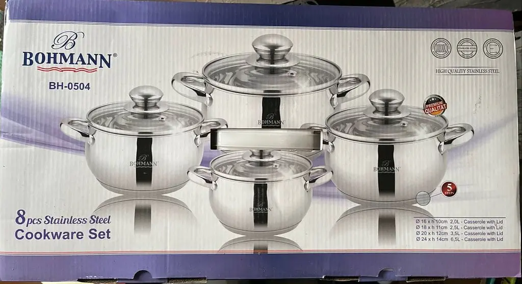 Універсальний набір каструль з кришками Bohmann BH-0504 8 предметів з нержавіючої сталі - фото 2