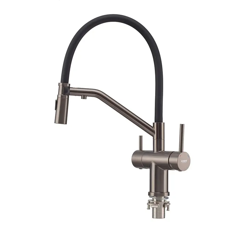 Смеситель для кухни на две воды с гибким изливом Koer KI-72035-07 KR5816, Графит - фото 5