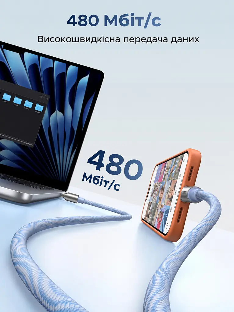 Кабель-ремінець UGREEN L508 USB-C - USB-C 60 Вт 1,2 м синій (35511) - фото 5