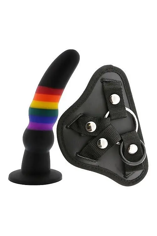 Страпон Dream Toys Colourful Love, 17 см (райдужний/чорний)