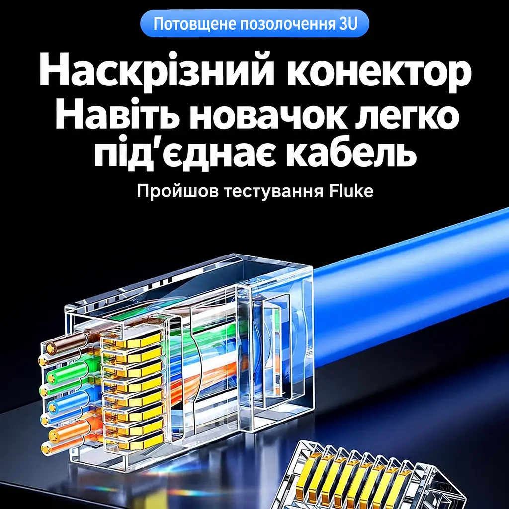 Наскрізні конектори для витої пари UGREEN NW171 10 шт. для жил з ізоляцією діаметром 0,95–1,05 мм Pass-through штекери RJ45 Cat6 UTP тризубі позолочені контакти прозорі із золотистими контактами (45557) - фото 9