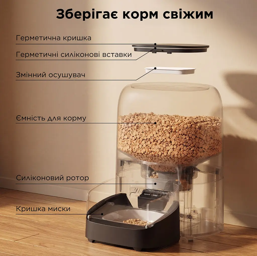 Автоматична годівниця для котів HoneyGuardіan SF35 RFID 4,6 л Wi-Fi з нашийником датчиком, чорний - фото 7