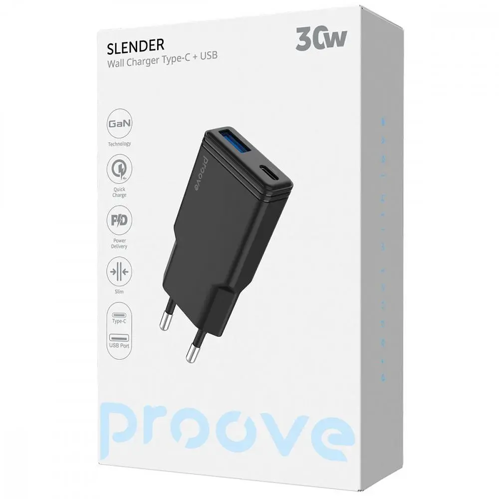 Зарядний пристрій Proove Slender 30W (Type-C + USB) black (WCSL30110001) - фото 2