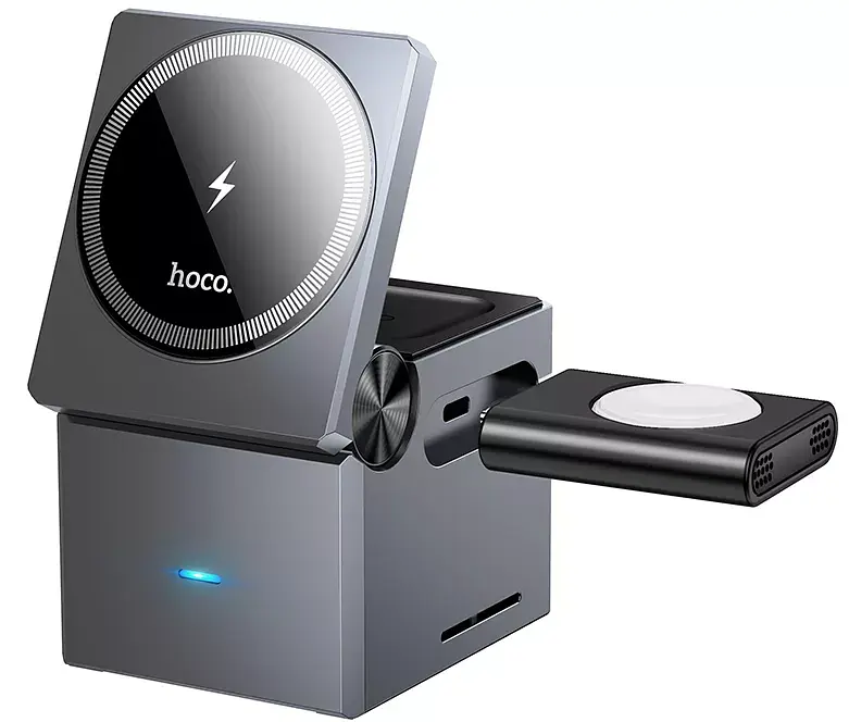Бездротовий зарядний пристрій Hoco CQ8 folding 3-in-1 magnetic wireless fast charger сірий