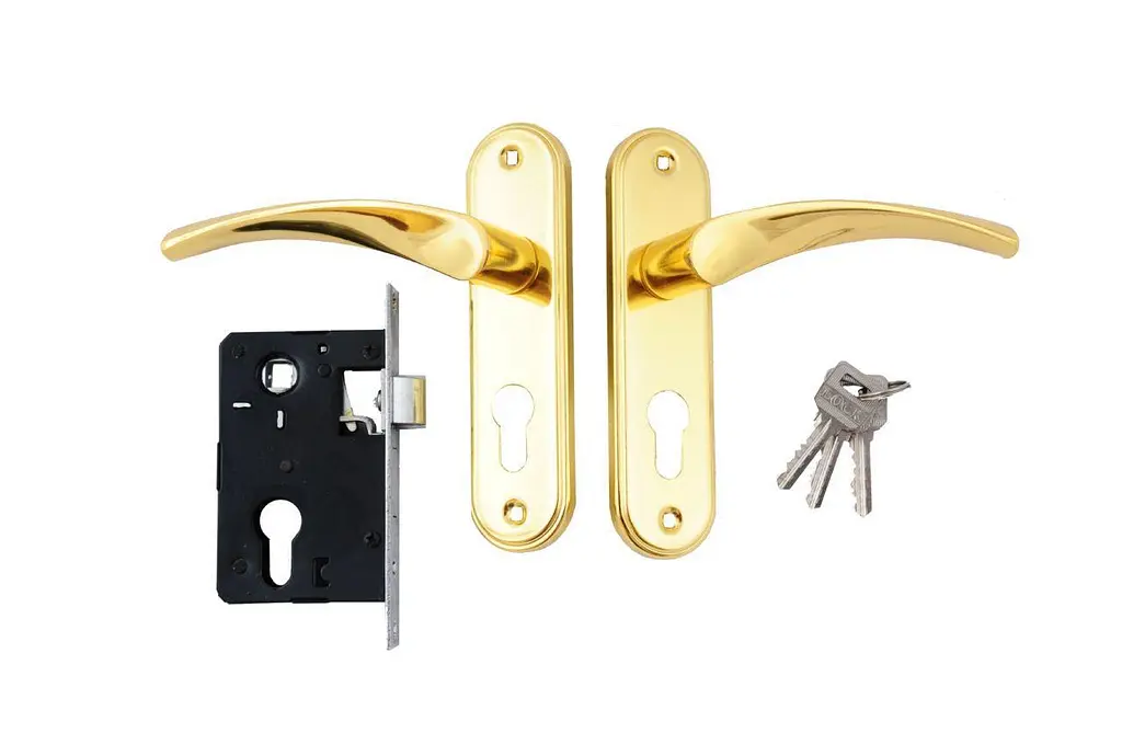 Замок врізний дверний з ручками на планці комплект FZB ЕТ-71157 РВ (золото) - фото 2