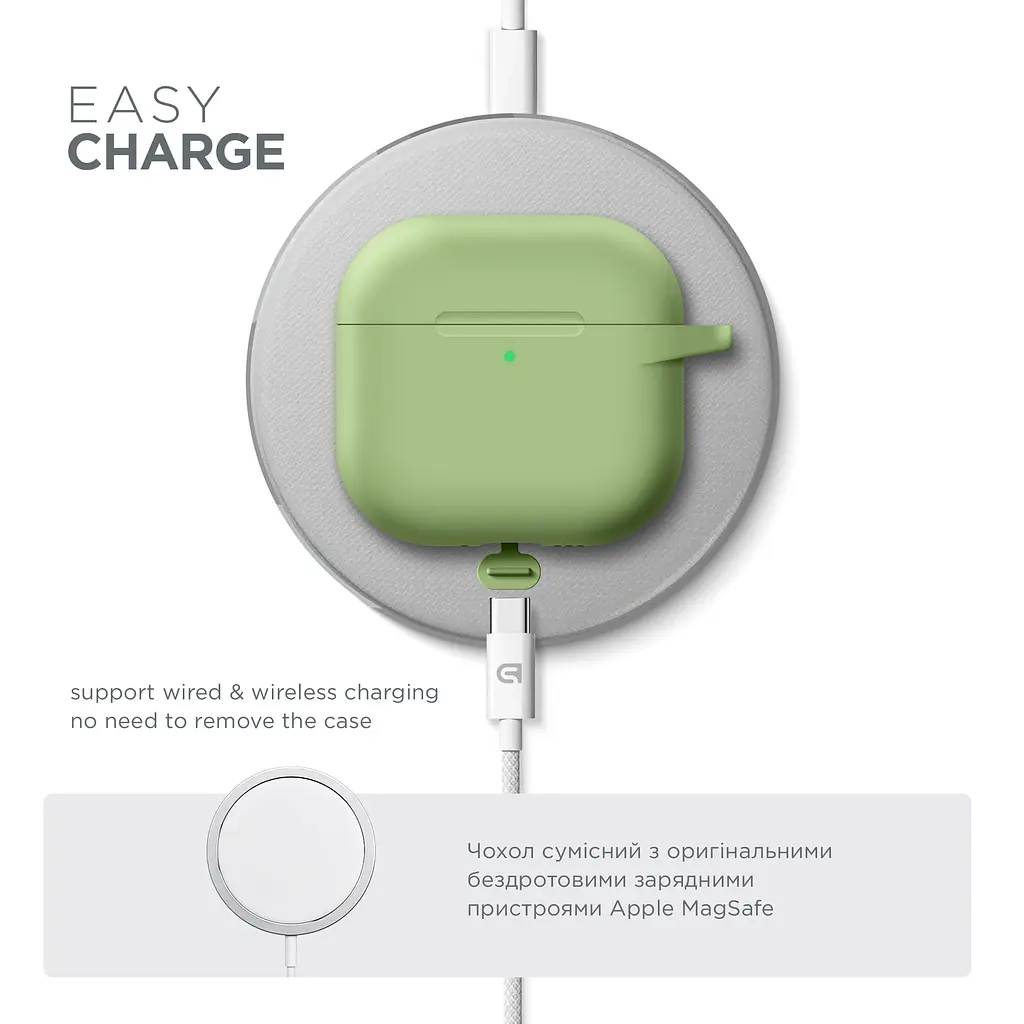 Силіконовий чохол для навушників Apple AirPods 4, Hang Case, зелений, ультратонкий захисний кейс товщиною 2 мм, захист від подряпин, пилу та ударів, компактний, з карабіном для кріплення, ArmorStandart (ARM81286) - фото 7
