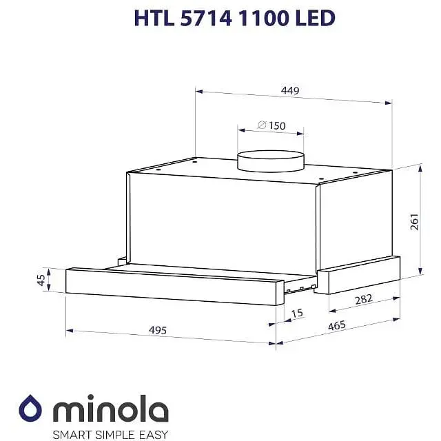 Витяжка телескопічна Minola HTL 5714 WH 1100 LED - фото 11