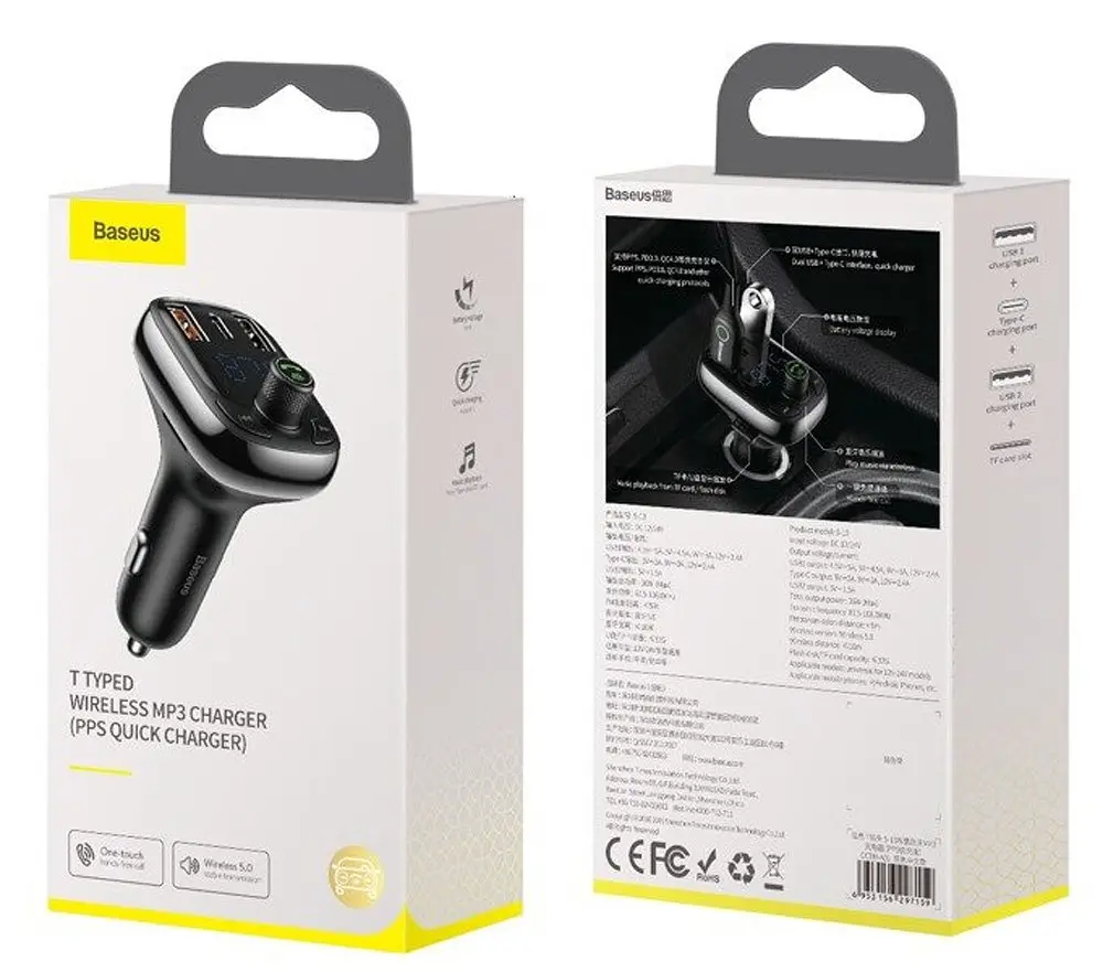 FM-трансмітер Baseus T Shaped S-13 Car Bluetooth MP3 Player (PPS Fast Charger Edition) Чорний - фото 2
