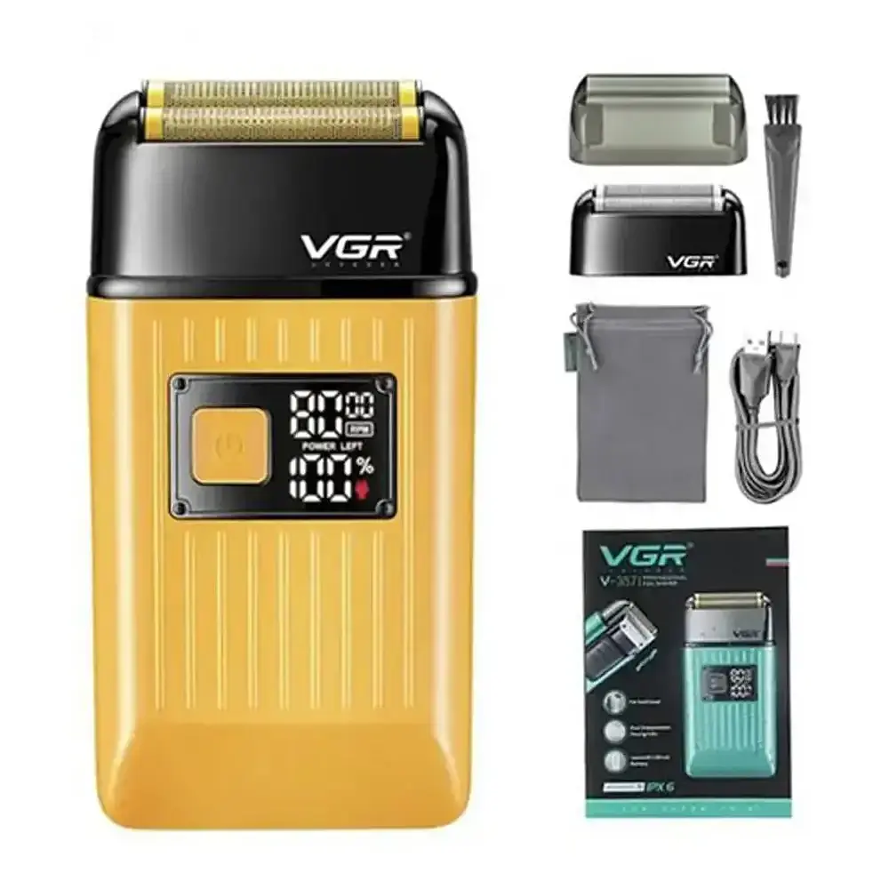Електробритва шейвер VGR V-357 з USB і LED-дисплеєм, Жовта / Акумуляторна бездротова чоловіча бритва - фото 5