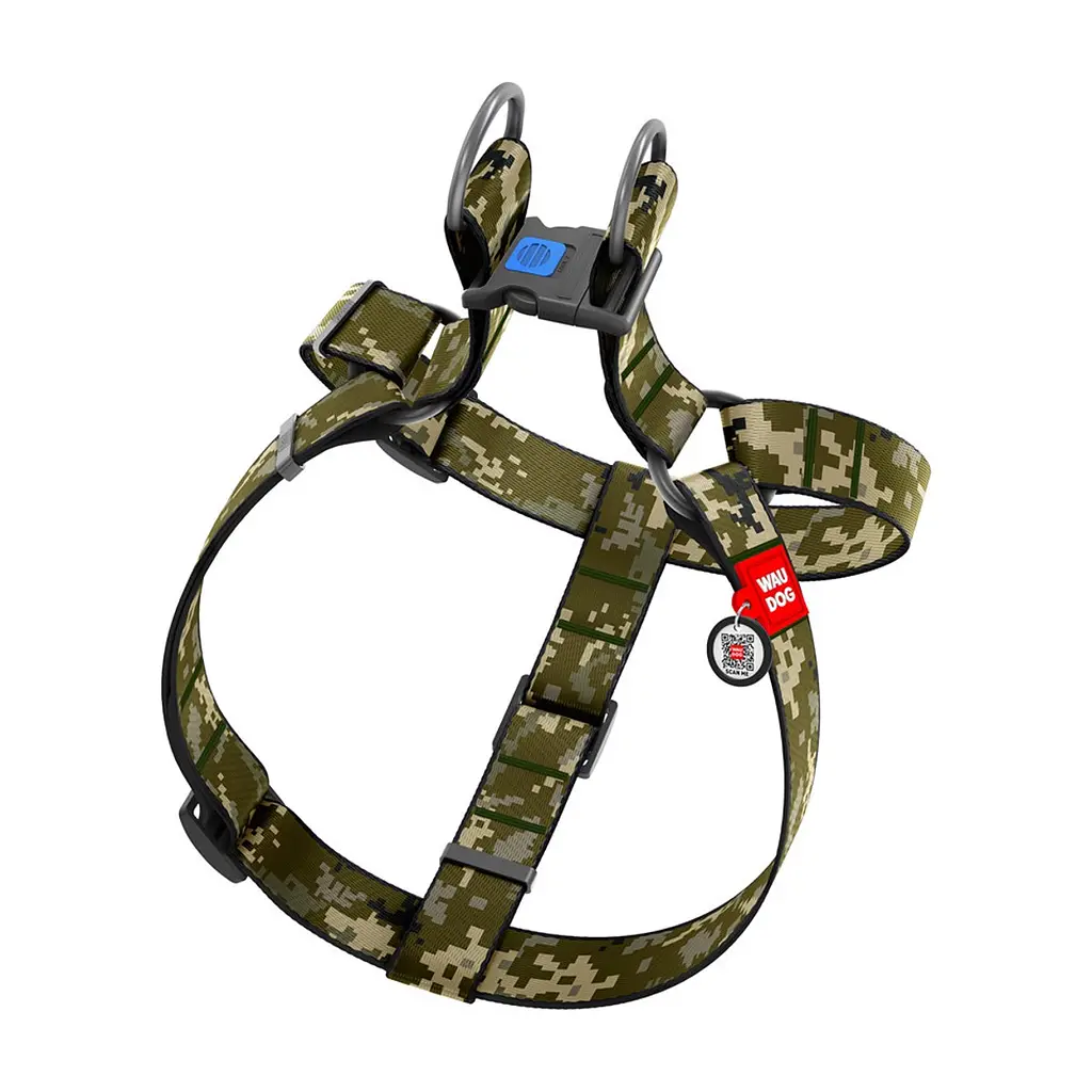 Шлея для собак WAUDOG Nylon з QR паспортом "Мілітарі" пластиковий фастекс XL (324-4026) - фото 2