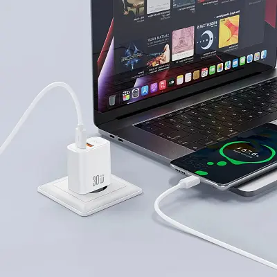 Зарядний пристрій XO 1xUSB 22.5W + 1xUSB-C PD30W white (CE42.white) - фото 9