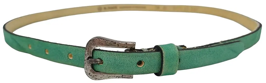 Ремінь жіночий вузький шкіряний B.Belt вінтажний ручна робота натуральна шкіра Бірюзовий