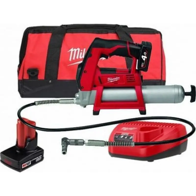 Шприц для змащування акумуляторний MILWAUKEE, M12 GG-401B (зарядний пристрій, 1 акумулятор М12 В4 4А·год, алюмінієва туба, сумка) - фото 2