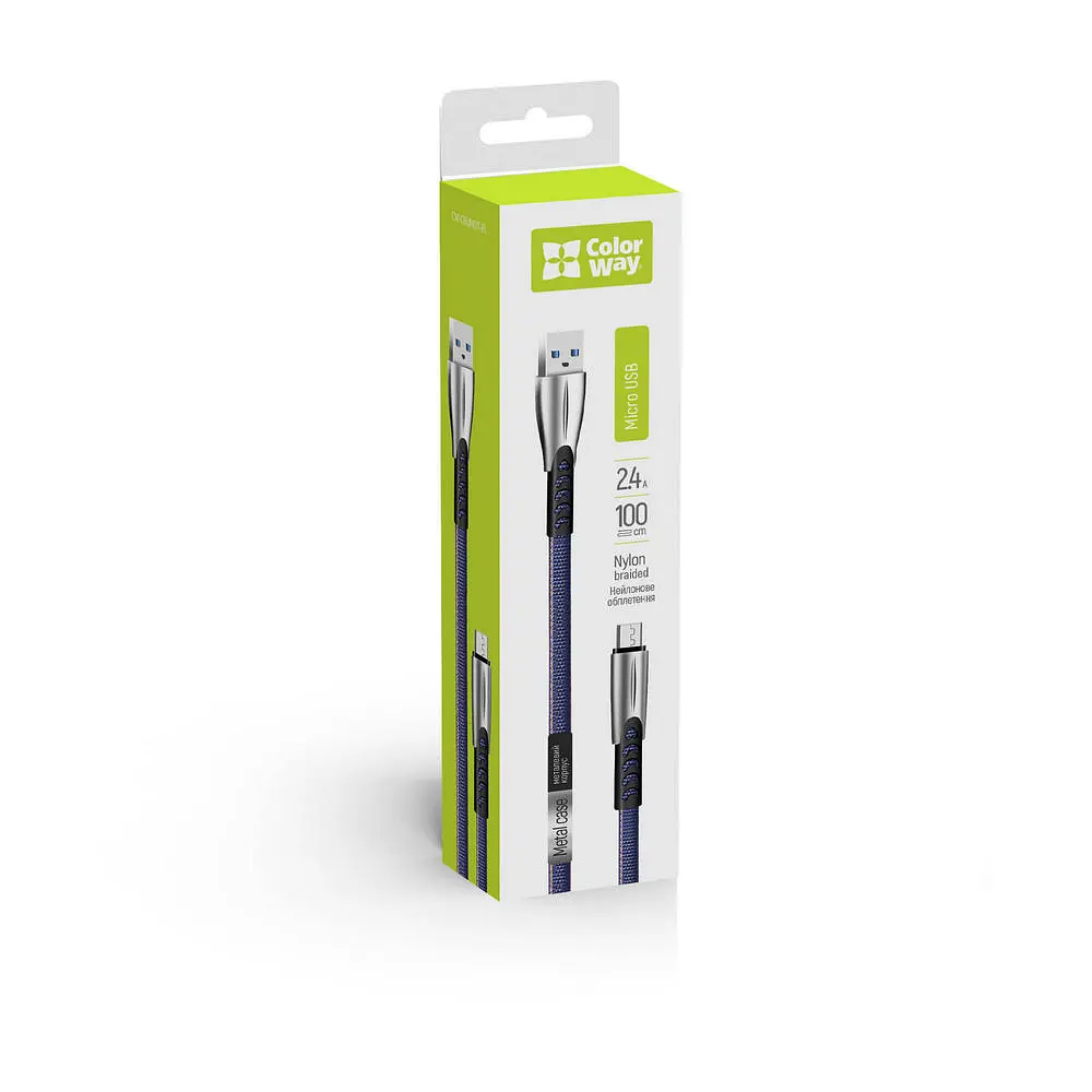 Кабель ColorWay USB-microUSB 2.4А 1 м Blue - фото 2