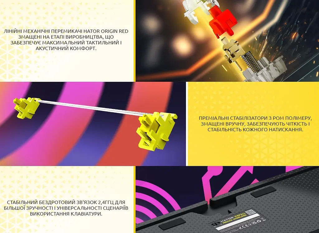 Клавіатура ігрова механічна бездротова HATOR HTK-204 UA Icefall Mecha wireless Rainbow Black - фото 7