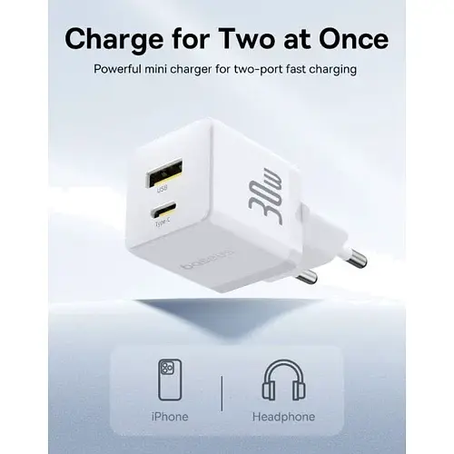 Мережевий зарядний пристрій Baseus Palm Fast Charger Type-C+USB 30W P1011160A213-00 White - фото 7