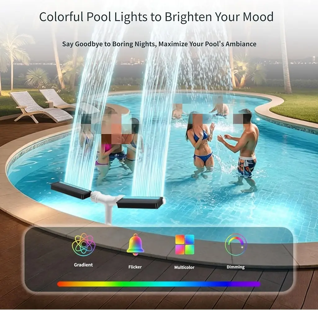 Фонтан для басейну на сонячній панелі з RGB-підсвічуванням / Портативний подвійний розпилювач для басейну - фото 6