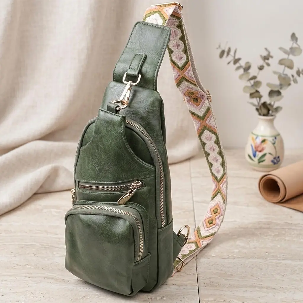 Трендова жіноча слінг сумка через плече з екошкіри Vintage 22755 зелена - фото 11