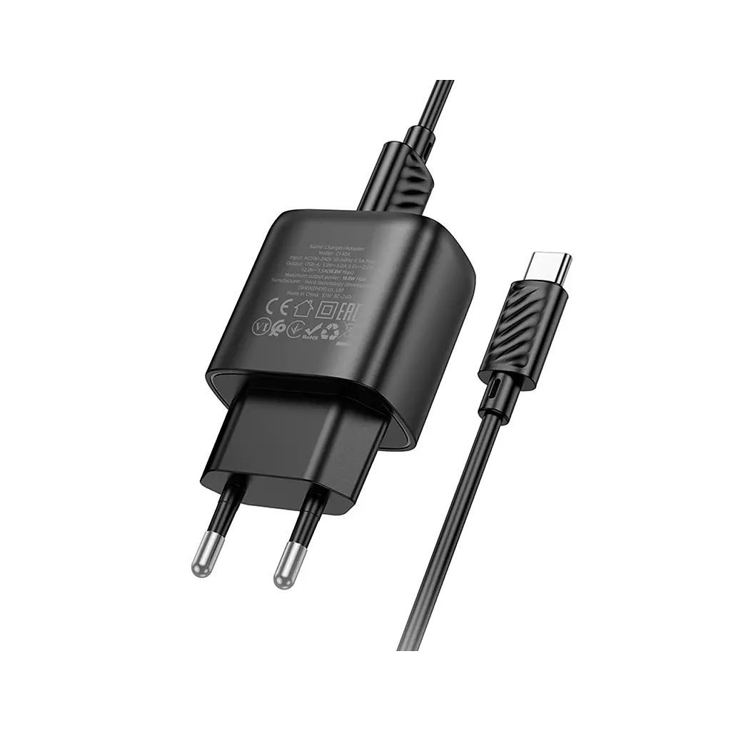 Зарядний пристрій HOCO C140A Smart USB QC 3.0 + кабель USB-A — USB-C чорний (6942007627825) - фото 5
